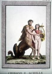 Der Zentaur Chiron und Achilles - im Dizionario mitologico