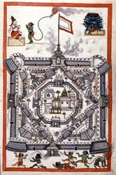 Die Stadt Lanka (Ceylon, Ceylon) in einem Papiermanuskript aus dem 17. Jahrhundert.