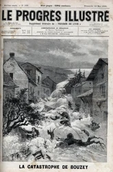 Die Katastrophe von Bouzey (Vosges), der Damm des Epinal-Stausees brach und ergoss 7 Millionen Kubikmeter Wasser - Gravur in „Le Progres illustrious“ von 1895