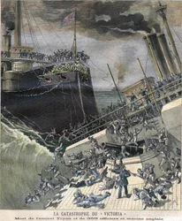 Das Unglück des Schlachtschiffs „Victoria“ im Jahr 1893. Tod von Admiral Tryon und 359 Offizieren und englischen Seeleuten