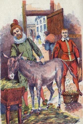 Der Esel mit Goldstücken. Illustration zu „Eselshaut“ von Charles Perrault