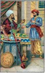 Der verzauberte Apfel. Geschichte von Prinz Ahmed und der Fee Paris-Banou. Geschichte aus 1001 Nacht. Chromolithographie aus dem späten 19. Jahrhundert