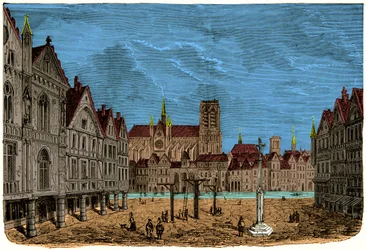 Das Haus mit den Säulen oder Haus des Dauphin, ehemaliges und erstes Stadthotel von Paris im Mittelalter, Gravur 19. Jahrhundert