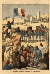 Das Hissen der französischen Flagge in Timbuktu (Mali) durch Oberstleutnant Francois Xavier Bonnier (1857-1944)