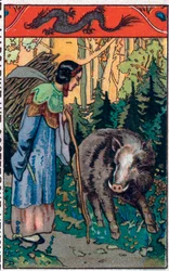 Der schreckliche Eber. Chinesisches Märchen. Chromolithographie aus dem späten 19. Jahrhundert.