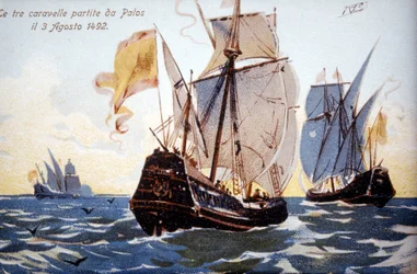 Die drei Karavellen von Kolumbus verlassen Palos am 3.08.1492