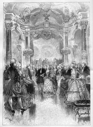 Theater: „Manon“, komische Oper von Henri Meilhac (1831-1897) und Philippe Gille (1831-1901) mit Musik von Jules Massenet (1842-1912), aufgeführt an der Opéra Comique. Gravur in „Le Monde Illustré“.