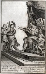 Theodosius I. (Flavius Theodosius) (347-395), römischer Kaiser, ließ Amphiloque, Bischof von Icone, wegen Respektlosigkeit gegenüber seinem Sohn Arcadius (377-408) verhaften. Der Bischof erklärte: "Wenn wir die Arianer schützen, die die Göttlichkeit Jesu C