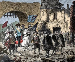 Dreißigjähriger Krieg: General Bernhard von Sachsen-Weimar (1604-1639) siegreich bei Breisach (Deutschland) - Bernhard von Weimar zieht in Breisach ein