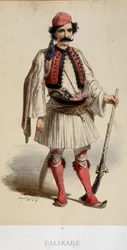 Traditionelle griechische Männertracht - Gravur, Ende 19. Jahrhundert