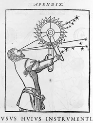 Verwendung eines Geräts zur Berechnung der Zeit in Bezug auf die Sterne bei Nacht (Astrolabium)