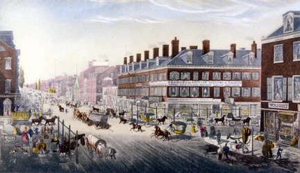 Ansicht von New York: Broadway. Gravur von 1840