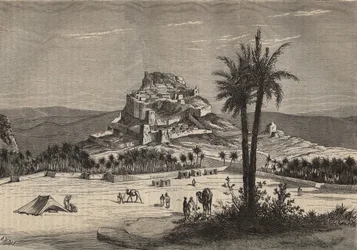 Ansicht von Oued el Golea (El Menia oder El Menea, früher El Golea) in Algerien im Süden der Provinz Oran Ende des 19. Jahrhunderts (Stich)