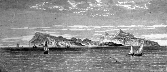 Ansicht der Insel Procida vor Neapel. Gravur aus dem 19. Jahrhundert.
