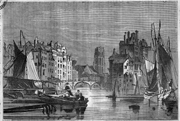 Ansicht von Rotterdam, Niederlande. Gravur von 1836