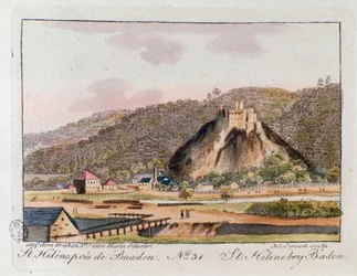 Ansicht von St. Helene (St. Helene) in Baden, Österreich. Gravur von 1815 Private Sammlung