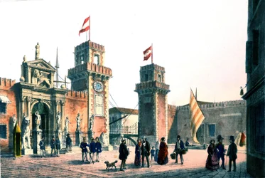 Ansicht des Arsenals von Venedig im 19. Jahrhundert.