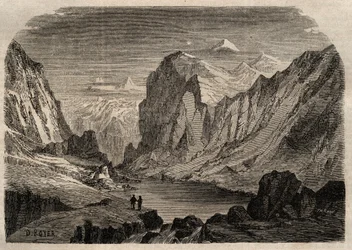 Ansicht des Landes Davos in der Schweiz im 19. Jahrhundert - Gravur in „Dictionnaire populaire illustrious“ - 1864 - von Joseph Decembre und Edmond Allonier -