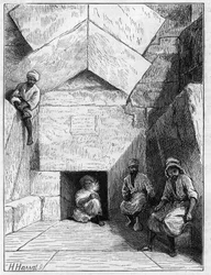 Ansicht des Eingangs zur Pyramide von Cheops in Gizeh, Ägypten