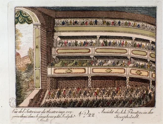 Ansicht des Inneren des Kaiserlichen Theaters im Bezirk Josephstadt in Wien. Österreich