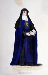 Visitandine-Nonne in Flandern. Orden der Heimsuchung, gegründet von Franz von Sales und Johanna Franziska von Chantal im Jahr 1610. Gravur aus dem 19. Jahrhundert