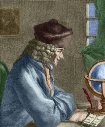 Voltaire (1694-1778) in seinem Büro in Vernay