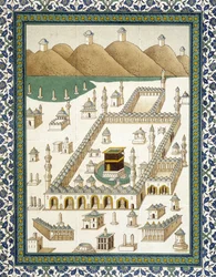 Wandfliesen: Panel, das die Kasbah und ihre Umgebung (Mekka) darstellt - in „Arabische Kunst nach den Denkmälern Kairos vom 7. bis zum 18. Jahrhundert“ von Prisse d