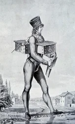 Kriegsanzug des 19. Jahrhunderts. Gravur des 19. Jahrhunderts