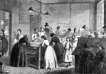 Frauenwerkstatt Typographen in Paris im Jahr 1865