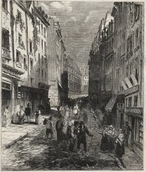 Arbeiten in der Rue de la Montagne Sainte-Geneviève im 5. Arrondissement von Paris im Jahr 1858.