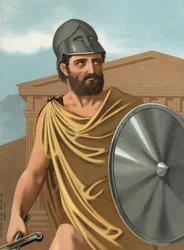 Porträt von Themistokles. in Griechisch Themistokles Staatsmann und athenischer General (ca. 525 v. Chr. bis ca. 460 v. Chr.) nach „Hombres y Mujeres celebres“. Barcelona 1877.