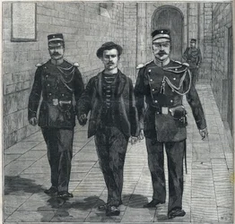 Der italienische Anarchist Luigi Luccheni (Lucheni), Attentäter der Kaiserin Elisabeth von Österreich (Sissi), wird 1898 vor Gericht gebracht.