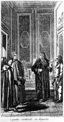 Die Verhaftung des Libertin Giacomo Casanova (1725-1798), Abenteurer und italienischer Schriftsteller. Gravur des 19. Jahrhunderts