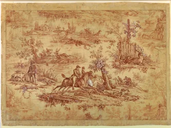 Zeichnung, Cartoon für bedruckten Baumwollstoff, La Route de Jouy, nach 1815