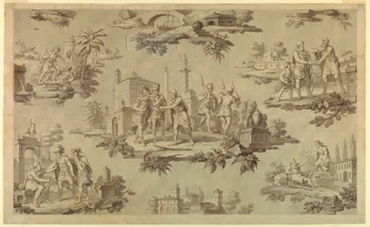 Zeichnung, Cartoon für Baumwoll-Druck: Das Leben des Belisaire [La Vie de Bélisaire], ca. 1820