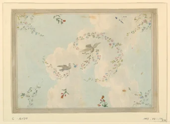 Zeichnung, Deckendesign mit Tauben und Blumengirlanden, möglicherweise für die Eingangshalle, 1815–1822