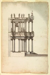 Zeichnung, Kopie des Wettbewerbsentwurfs von Vanvitelli für die Fassade von S. Giovanni in Laterano, 1763, nach einer Zeichnung von 1732