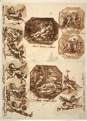 Amor und Psyche: Vier Achtecke und acht Zeichnungen von Amor, 1810–15