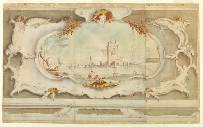 Zeichnung, Dekorative Kartusche mit einer Landschaft, ca. 1770
