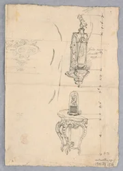 Zeichnung, Design für eine Uhr und Konsole, 18.–19. Jahrhundert