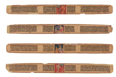 Vier Blätter aus einem Gandavyuha-Manuskript
