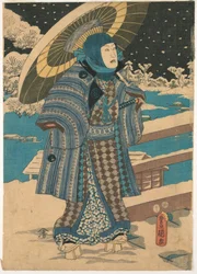 Druck, Teil eines Triptychons: Mann mit Sonnenschirm, 1854