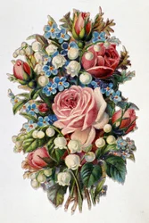 Ein Strauß gemischt mit Rosen, Maiglöckchen.