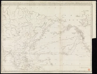 Karte des nördlichen Pazifischen Ozeans mit der NE-Küste Asiens und der NW-Küste Amerikas, erforscht 1778 und 1779 von Captain Cook und weiter erforscht 1788 und 1789 von John Meares