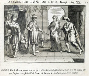Abimelech gibt Sarah an Abraham - Bibel, Gravur