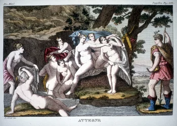 Acteon wird in einen Hirsch verwandelt - in Dizionario mitologico