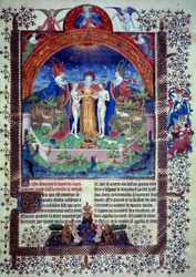 Adam und Eva im irdischen Paradies, Miniatur aus „Jüdische Altertümer“ von Flavius Josephus