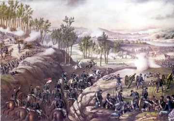 Amerikanischer Bürgerkrieg (1861 - 1865): Schlacht von Resaca (Georgia) 13.-15. Mai 1864. Gravur des 19. Jahrhunderts
