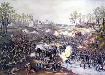 Amerikanischer Bürgerkrieg (1861 - 1865): Schlacht von Shiloh oder Pittsburg Landing (Tennessee) 06-07 April 1862. Gravur des 19. Jahrhunderts.