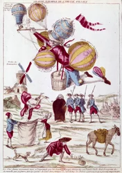 Ballonflug: Ein Neffe, besorgt keine Nachrichten von seinem Onkel auf einer Ballonreise zu erhalten, unternimmt alles, um ihn zu erreichen, und startet alle gebauten Ballons (Lyon, Champs de Mars, La Muette, Versailles), um über Paris zu fliegen. Satirisch